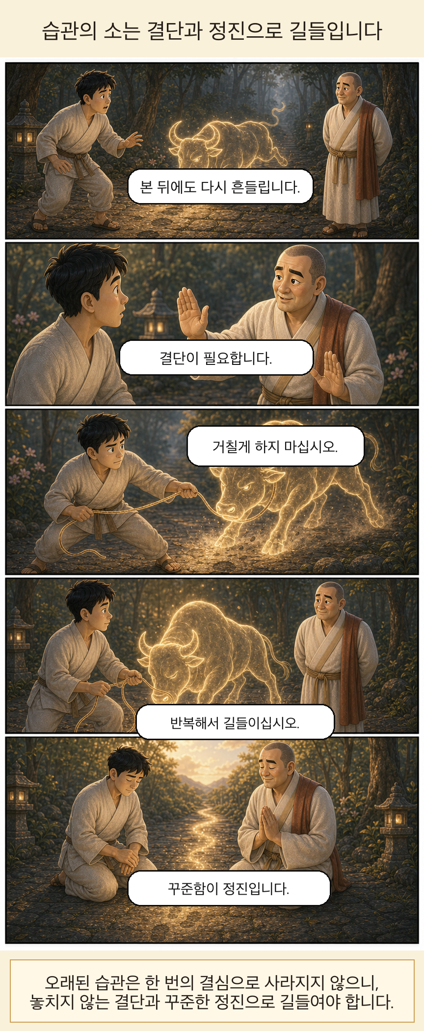 습관의 소를 붙잡으려면 결단과 정진이 필요합니다 웹툰