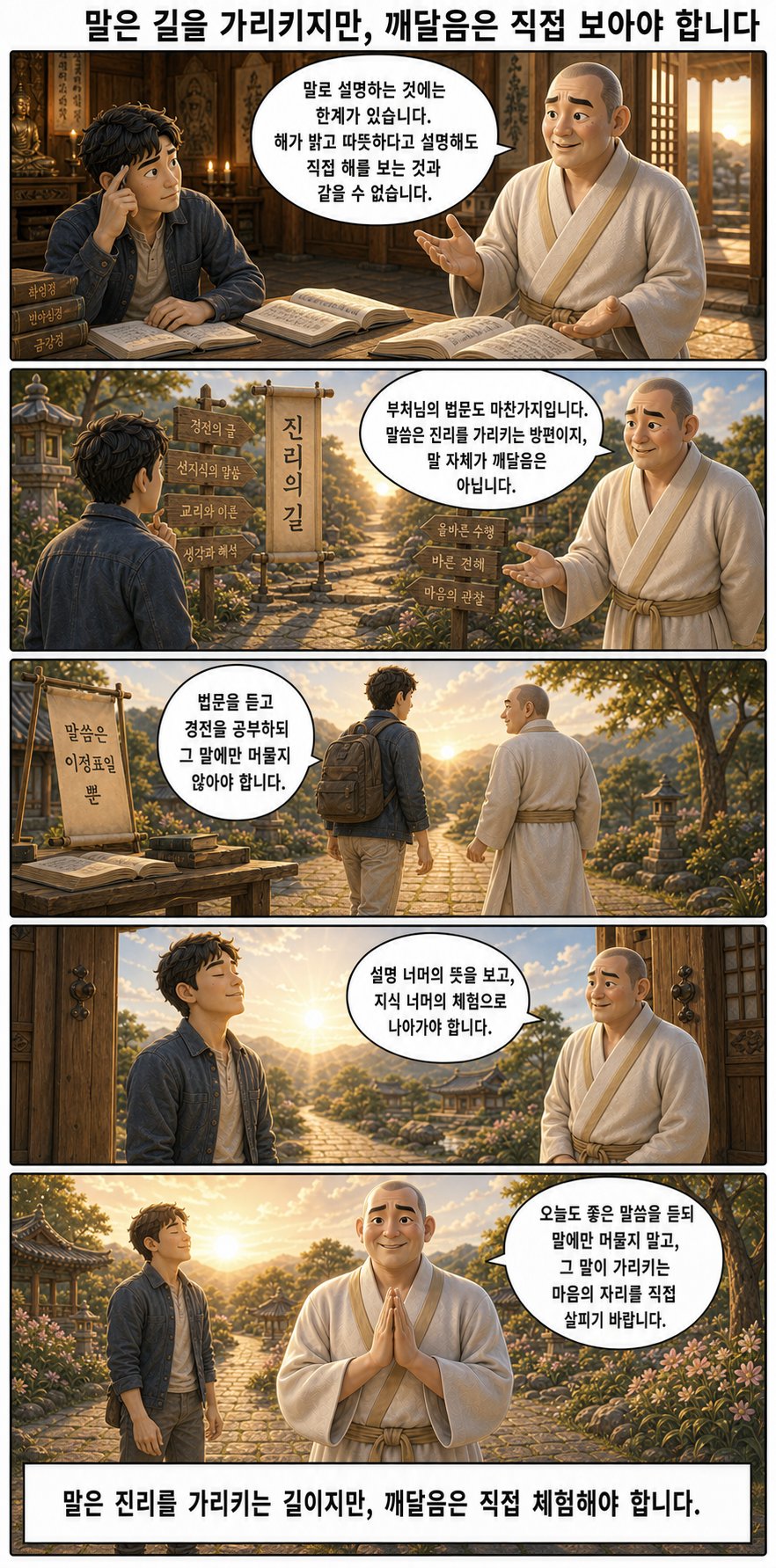 말은 길을 가리키지만, 깨달음은 직접 보아야 합니다 웹툰