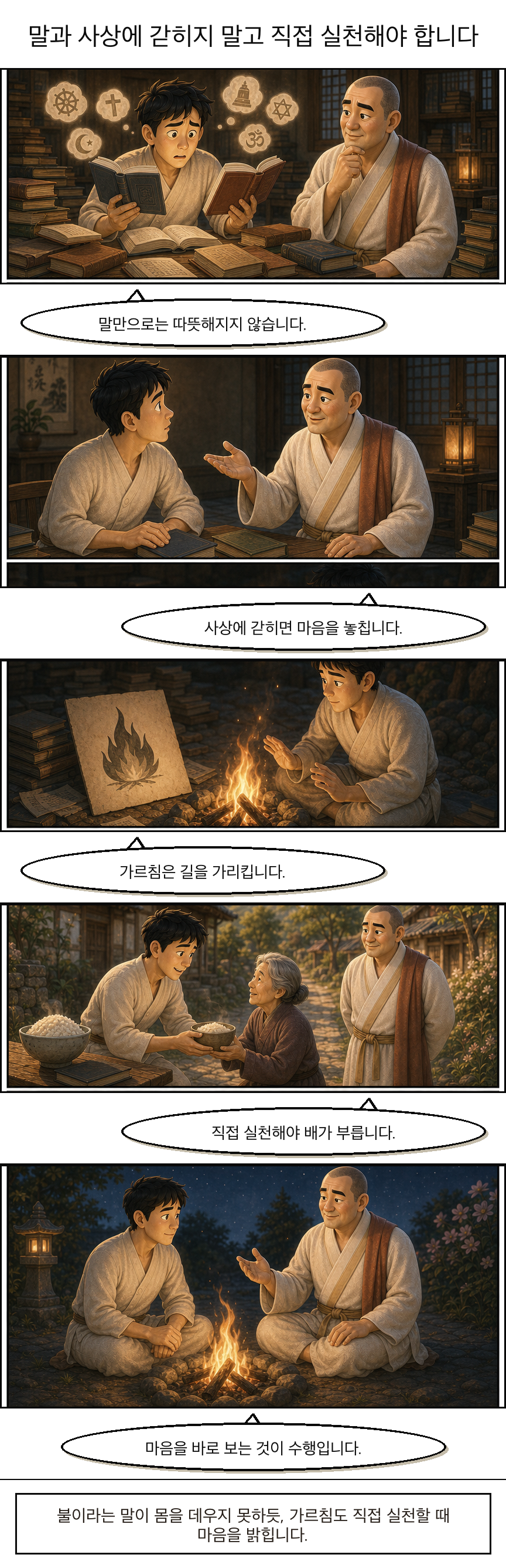 말과 사상에 갇히지 말고 직접 실천해야 합니다 웹툰