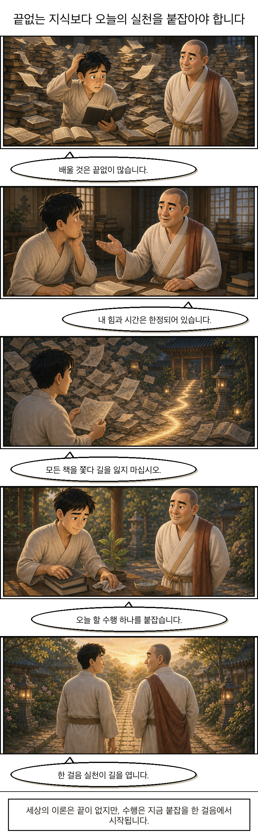 끝없는 지식보다 오늘의 실천을 붙잡아야 합니다 웹툰