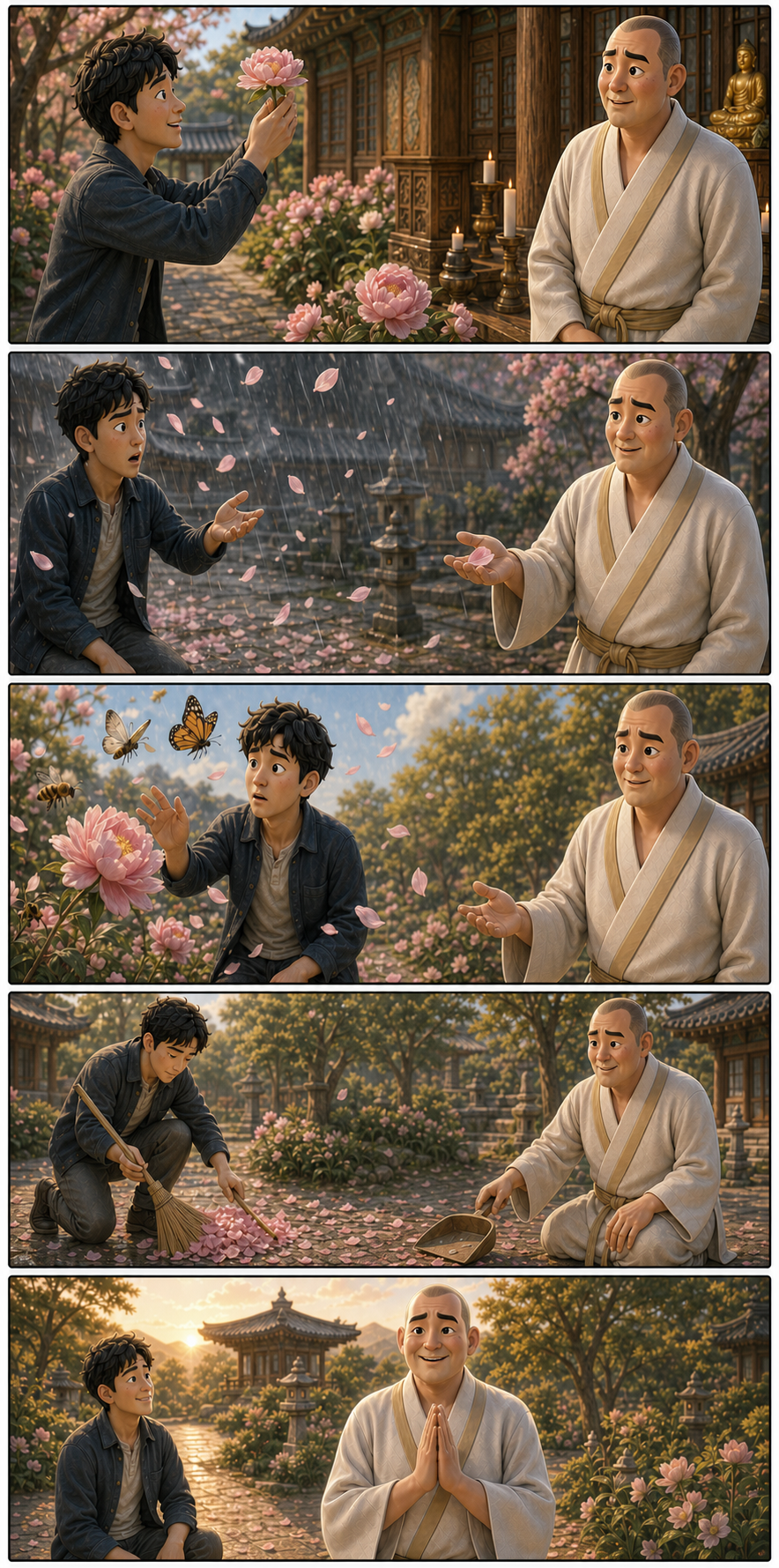 꽃을 보며 무상을 배우는 하루 카툰