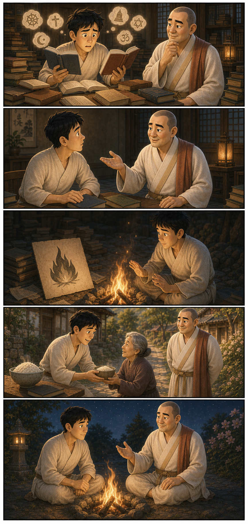 말과 사상에 갇히지 말고 직접 실천해야 합니다 카툰