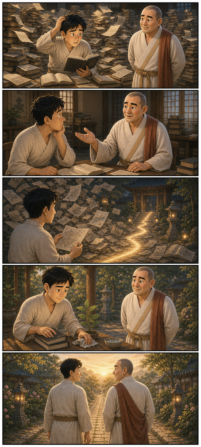 끝없는 지식보다 오늘의 실천을 붙잡아야 합니다 카툰