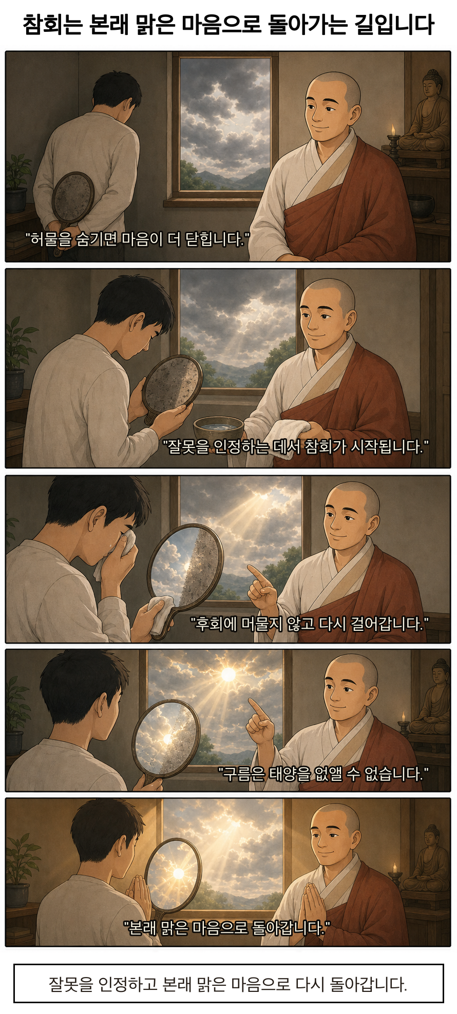 참회는 본래 맑은 마음으로 돌아가는 길입니다 카툰