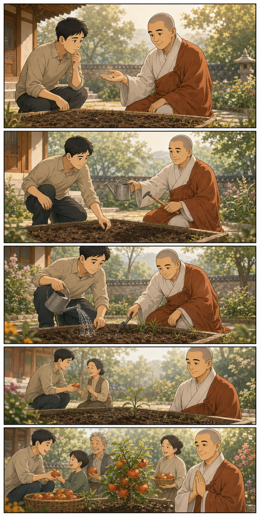 믿음의 씨앗은 매일 돌볼 때 열매가 됩니다 카툰