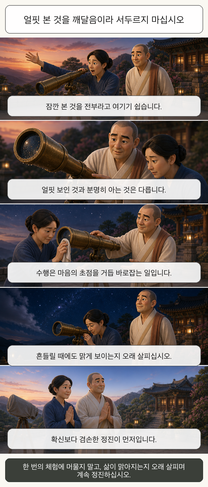 얼핏 본 것을 깨달음이라 서두르지 마십시오 카툰