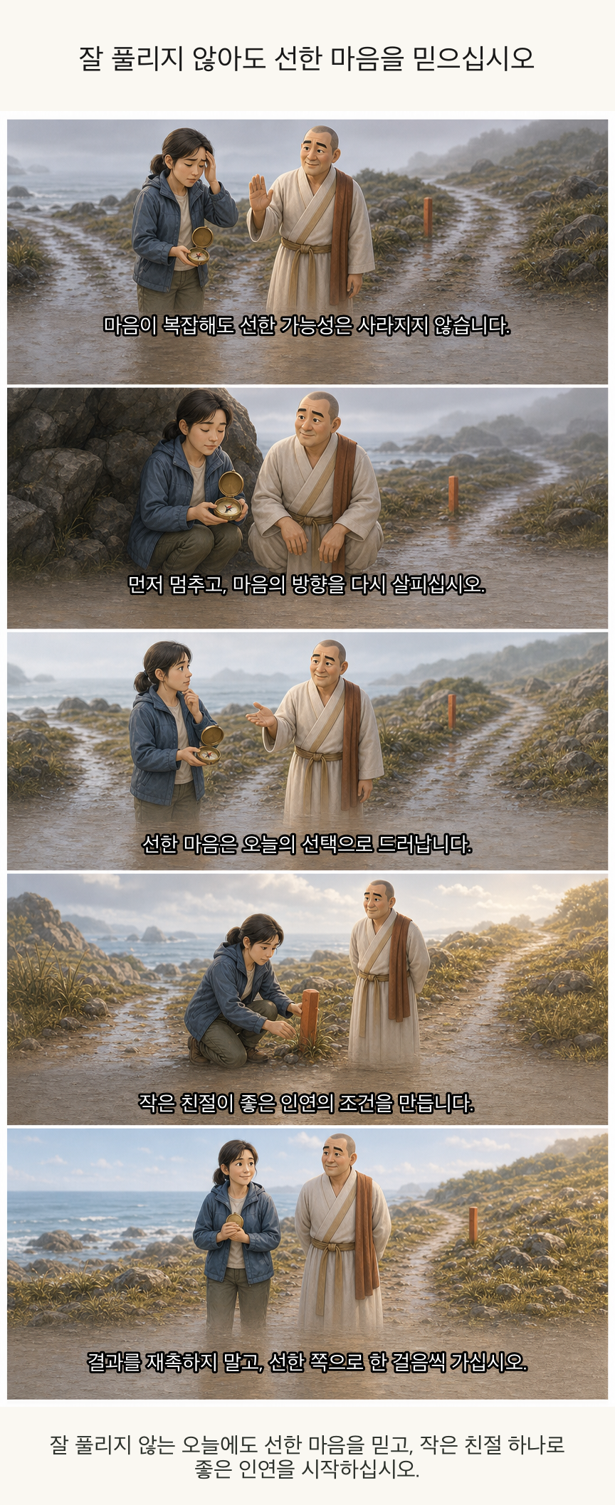잘 풀리지 않아도 선한 마음을 믿으십시오 카툰